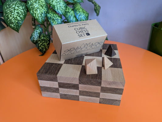 Cubic Chess Set by Charles O. Perry. Handmade wooden reproduction