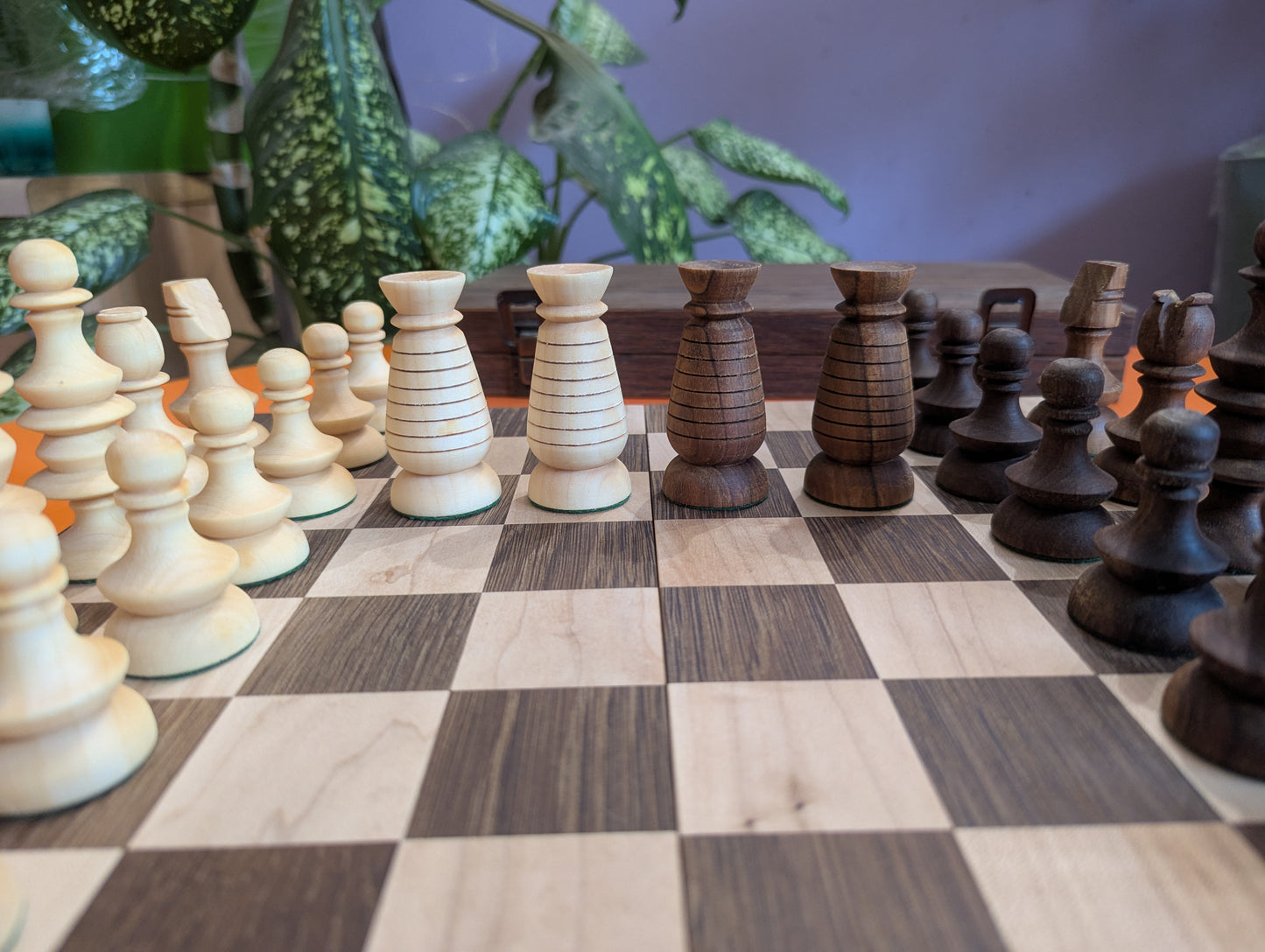 Early English Chess Set. Handmade. Walnut & Maple wood