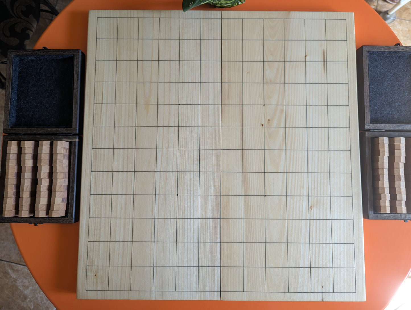 Foldable Chu Shogi game set. Handmade solid walnut Middle Shogi with thick maple pieces