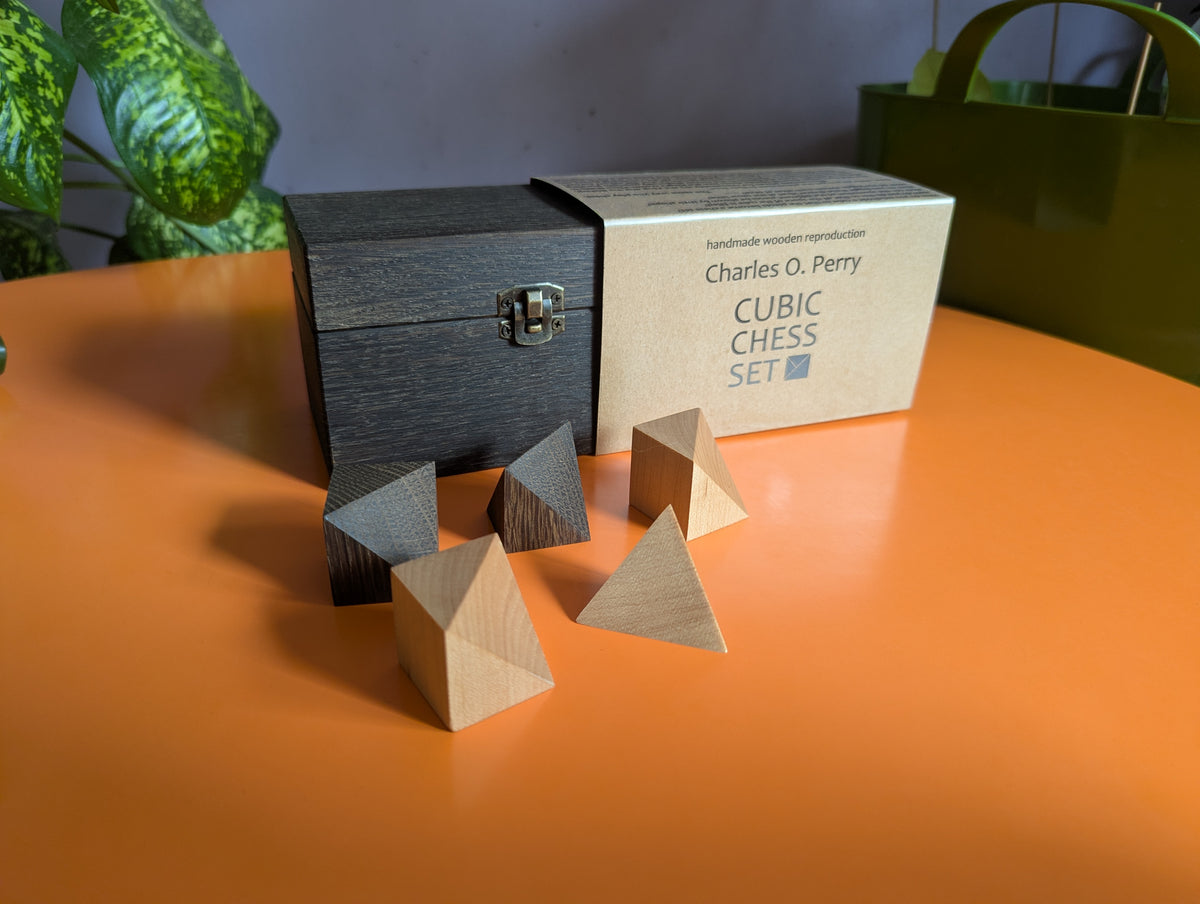 Cubic Chess Set by Charles O. Perry. Handmade wooden reproduction