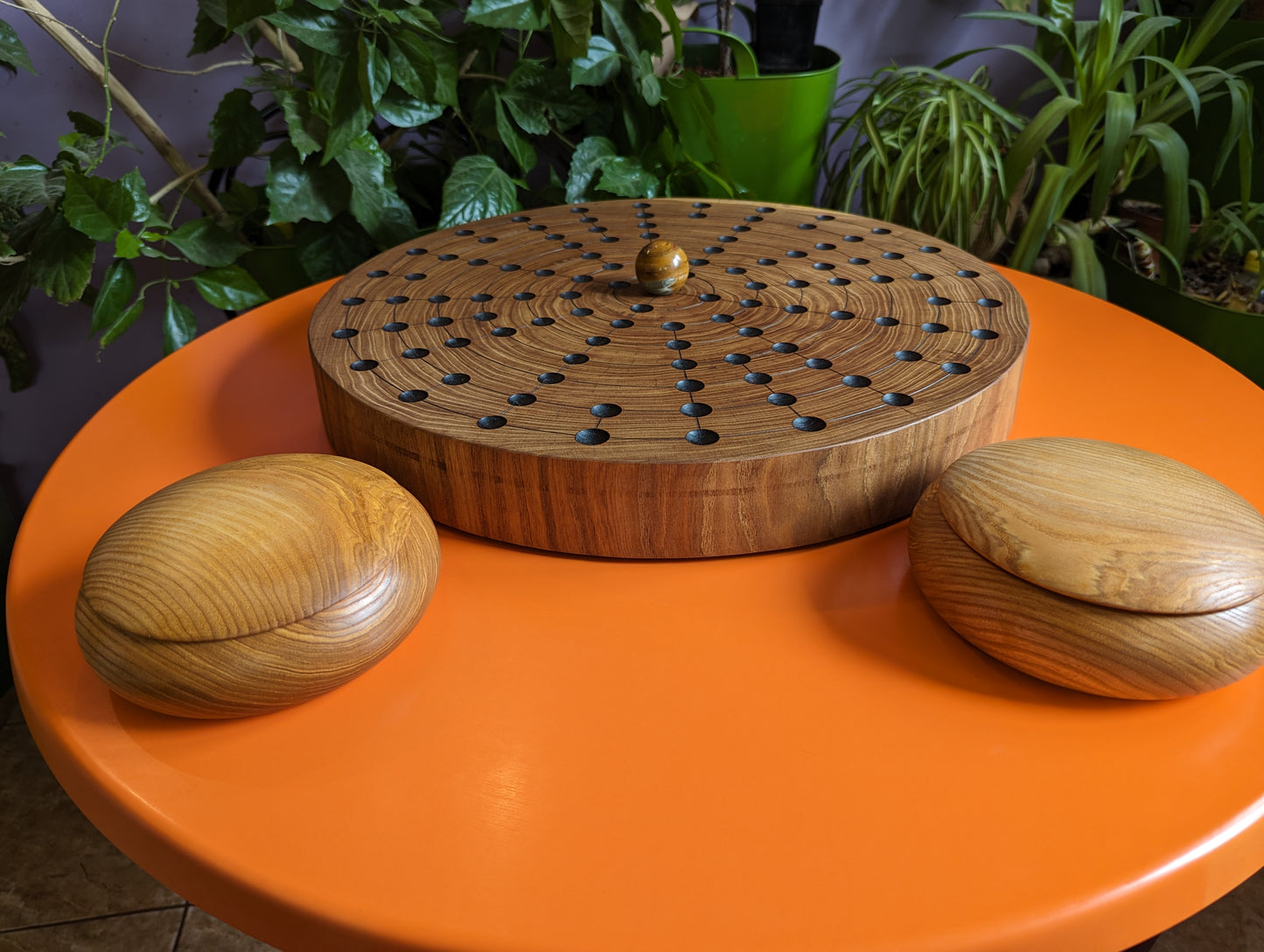 Handmade Fidchell game set. 18.75" round solid elm board