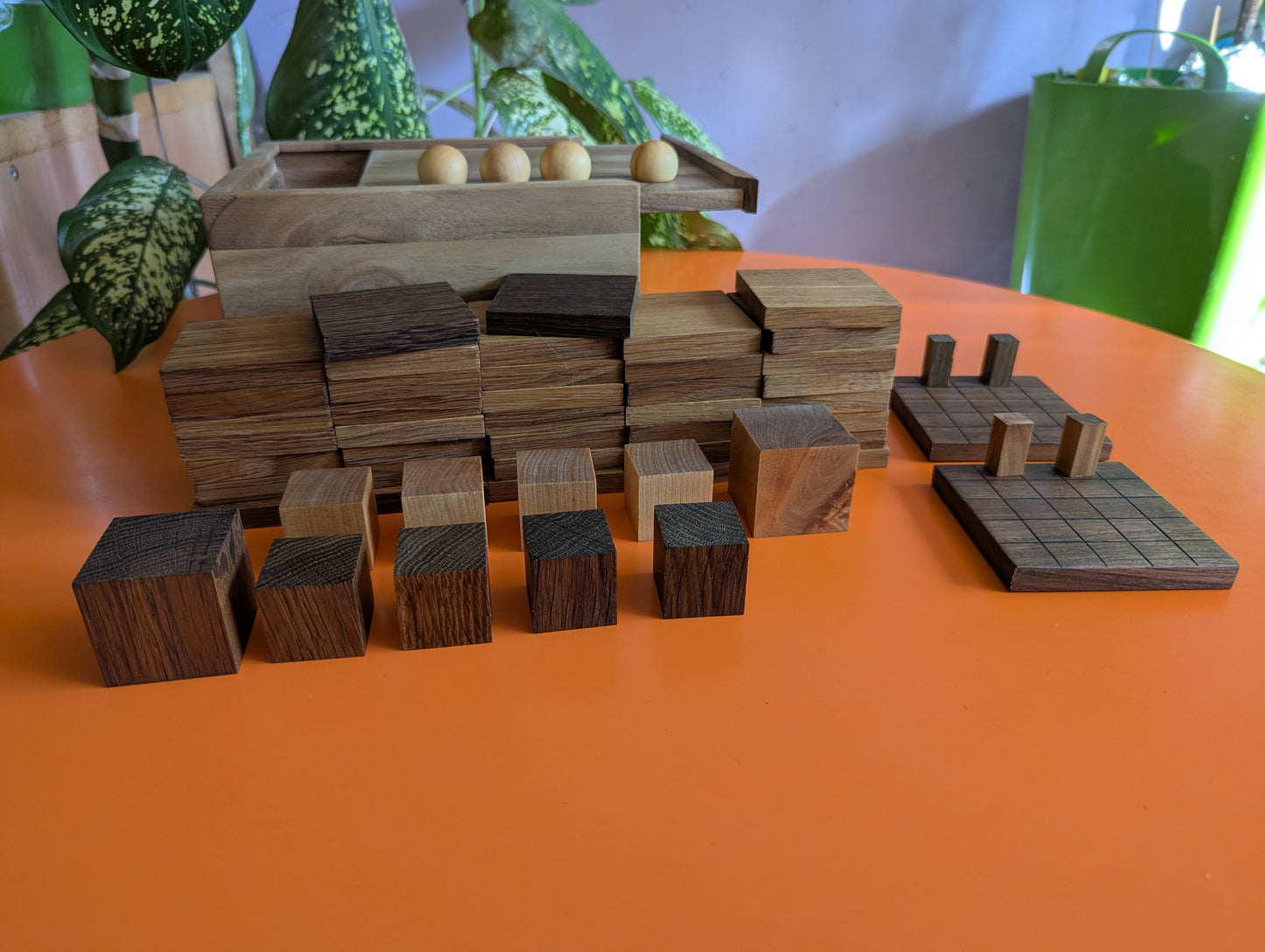 Cubic Onitama wooden game set. Hardwood wood tiles. Martial arts game.