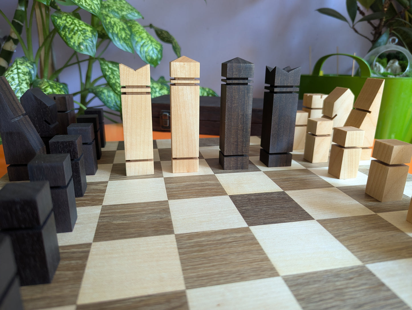 Mid-Century Modern Chess Set. Handmade wooden chess