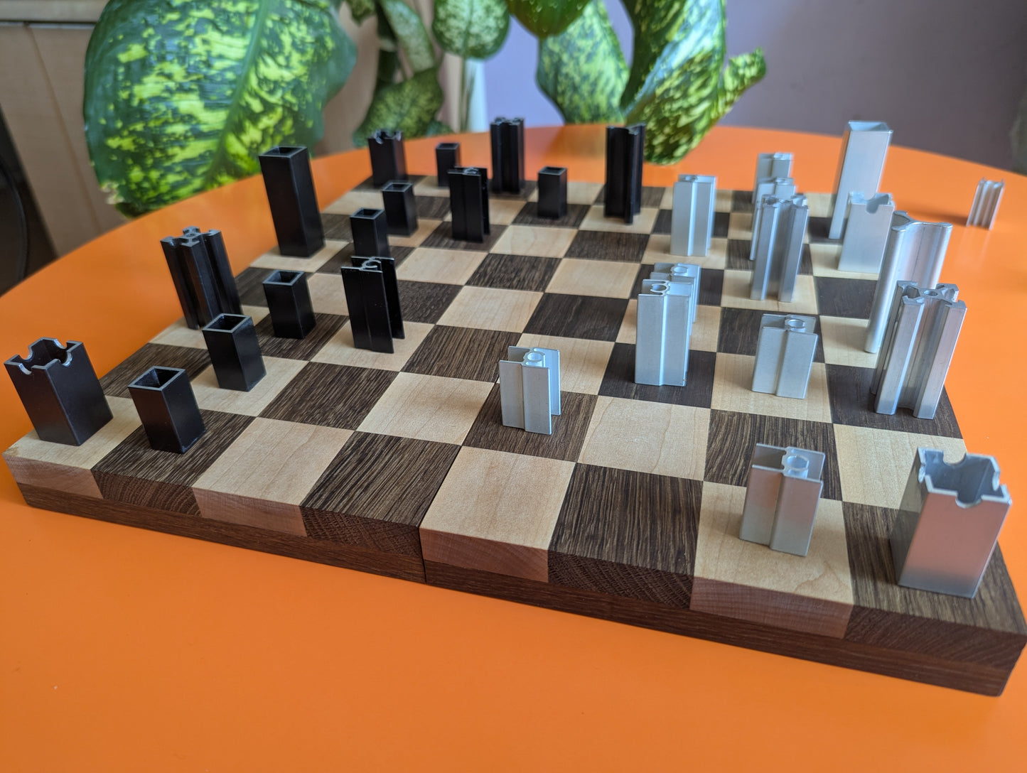 Handmade compact Aluminium Chess Set with Wooden chessboard/boxes