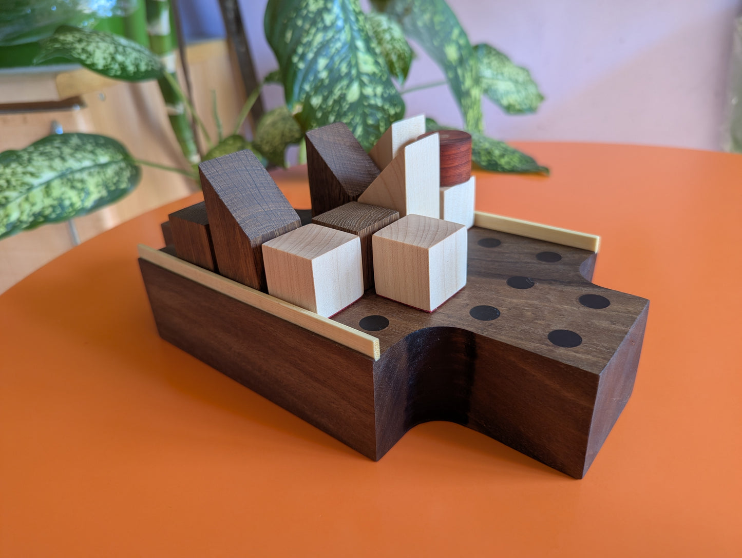Thick solid walnut Push Fight game set. Magnetic pieces. Handmade