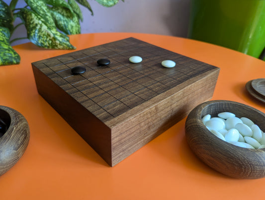 Solid walnut 9x9 Goban. Legless Hand carved game Go board