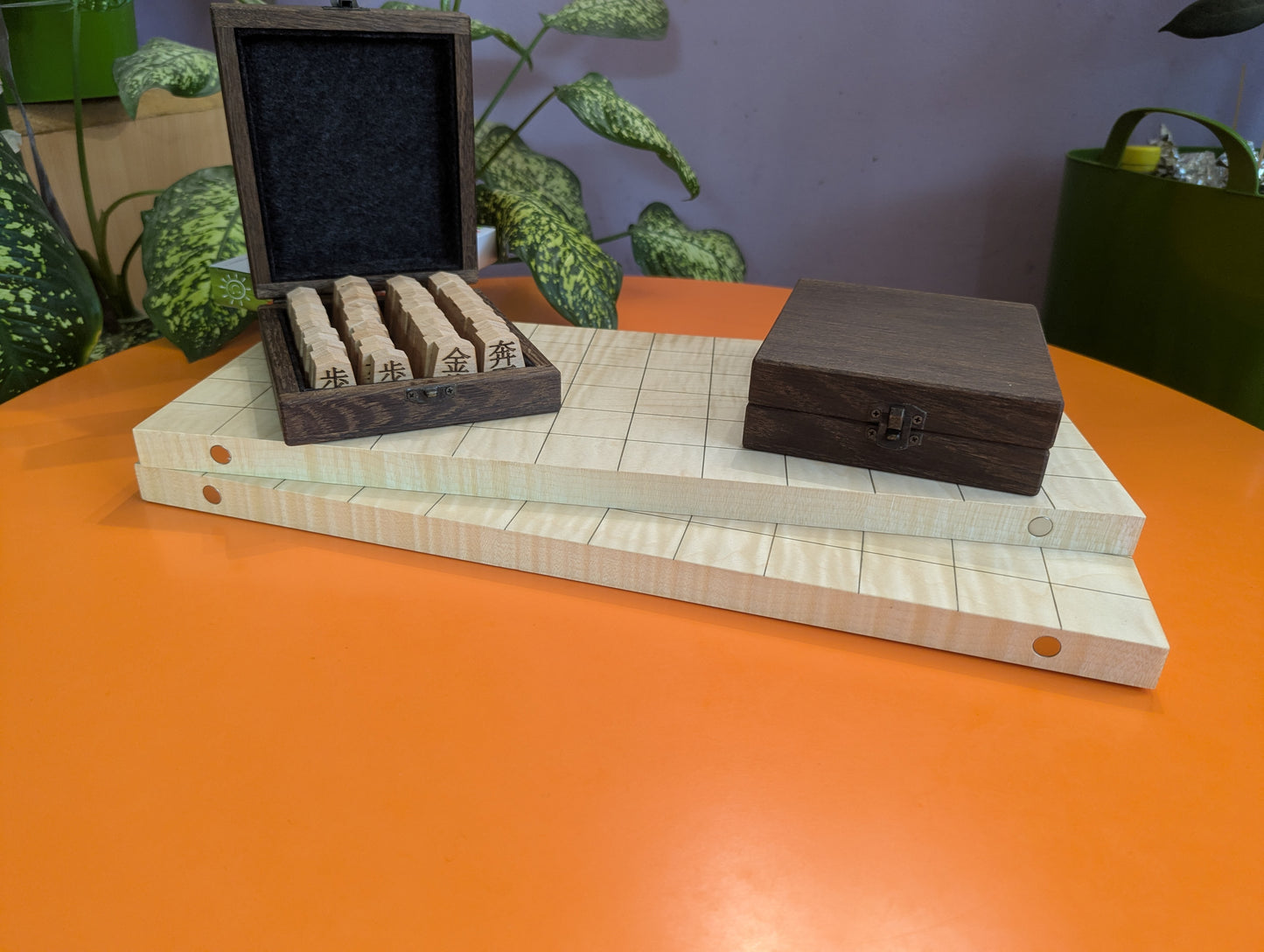 Foldable Chu Shogi game set. Handmade borderless solid Maple Middle Shogi