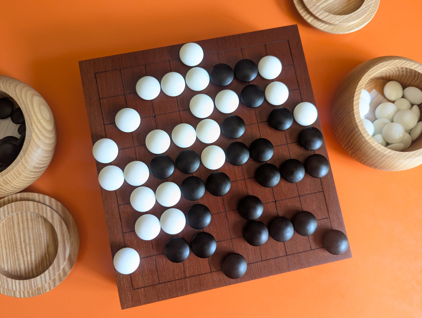 Redwood 9x9 game Go set. Hand carved solid wood Goban.