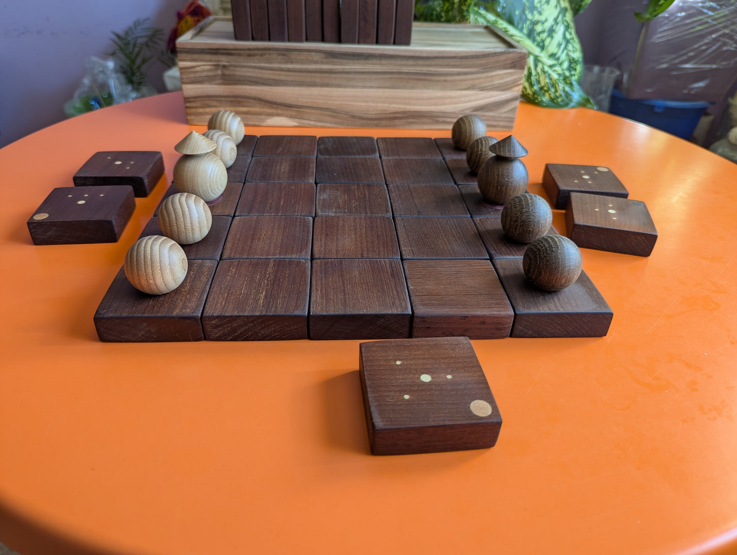 Onitama wooden game set. Hardwood wood tiles. Martial arts game.