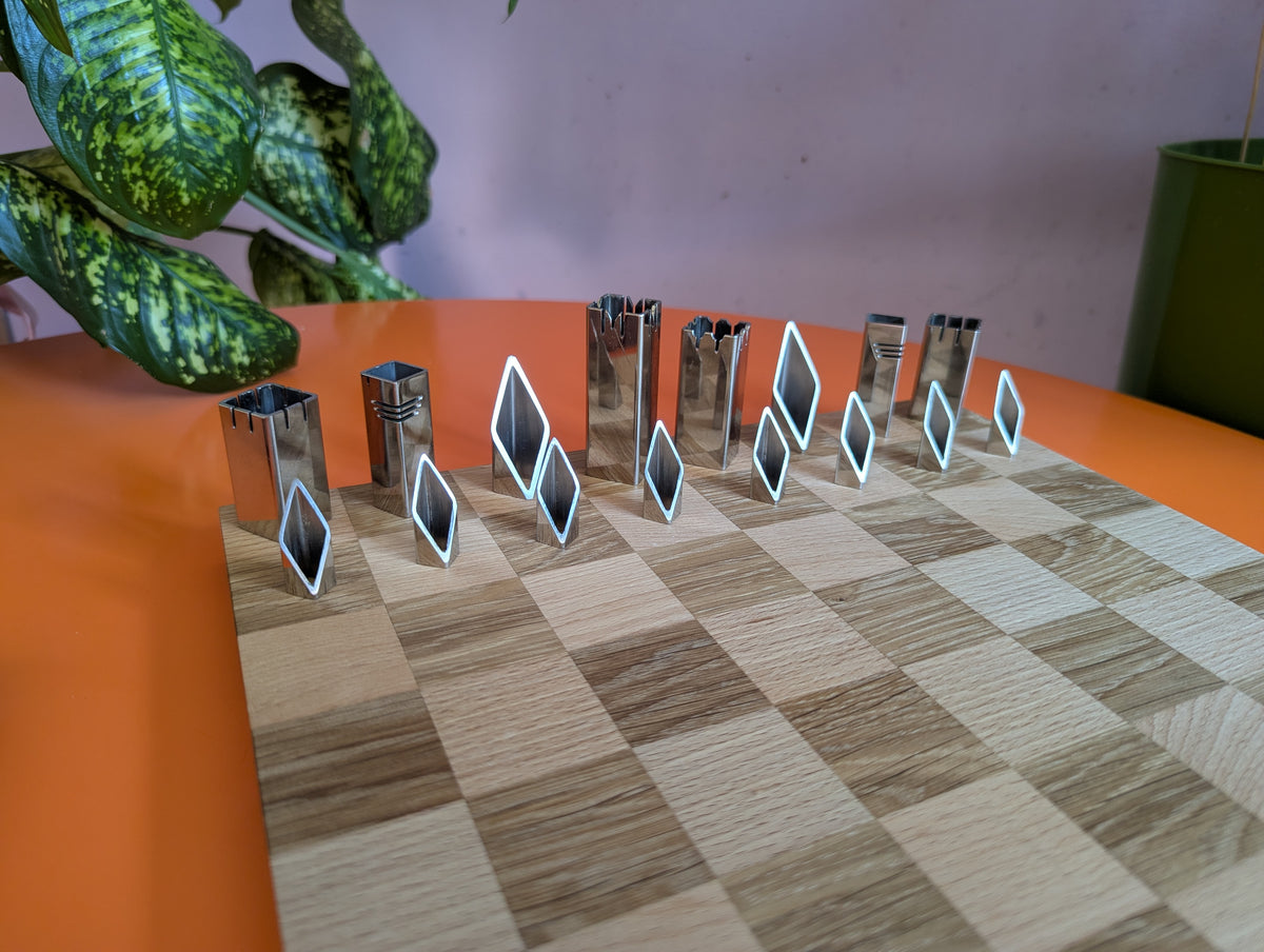 2.3" King Handmade Stainless Steel Chess Set. Square vs Round