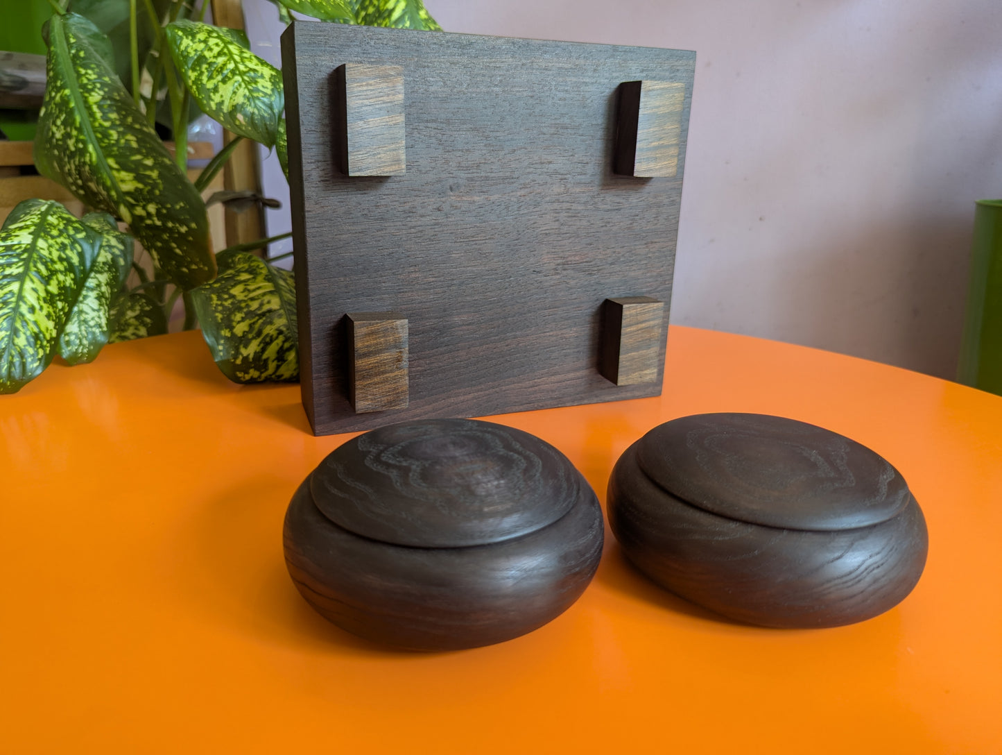 Black walnut 9x9 Goban. 3.4" hand carved game Go board