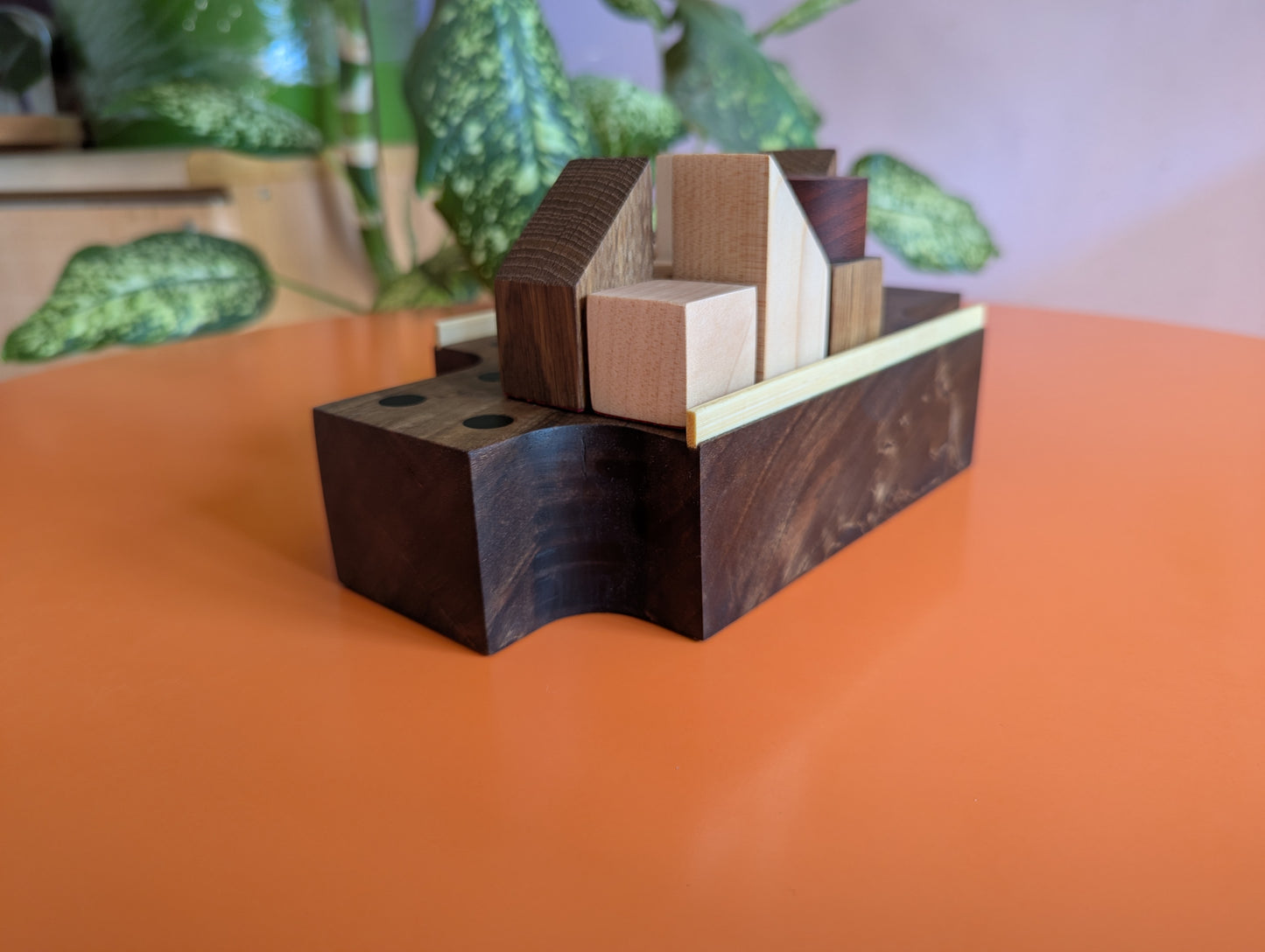 Thick solid walnut Push Fight game set. Magnetic pieces. Handmade