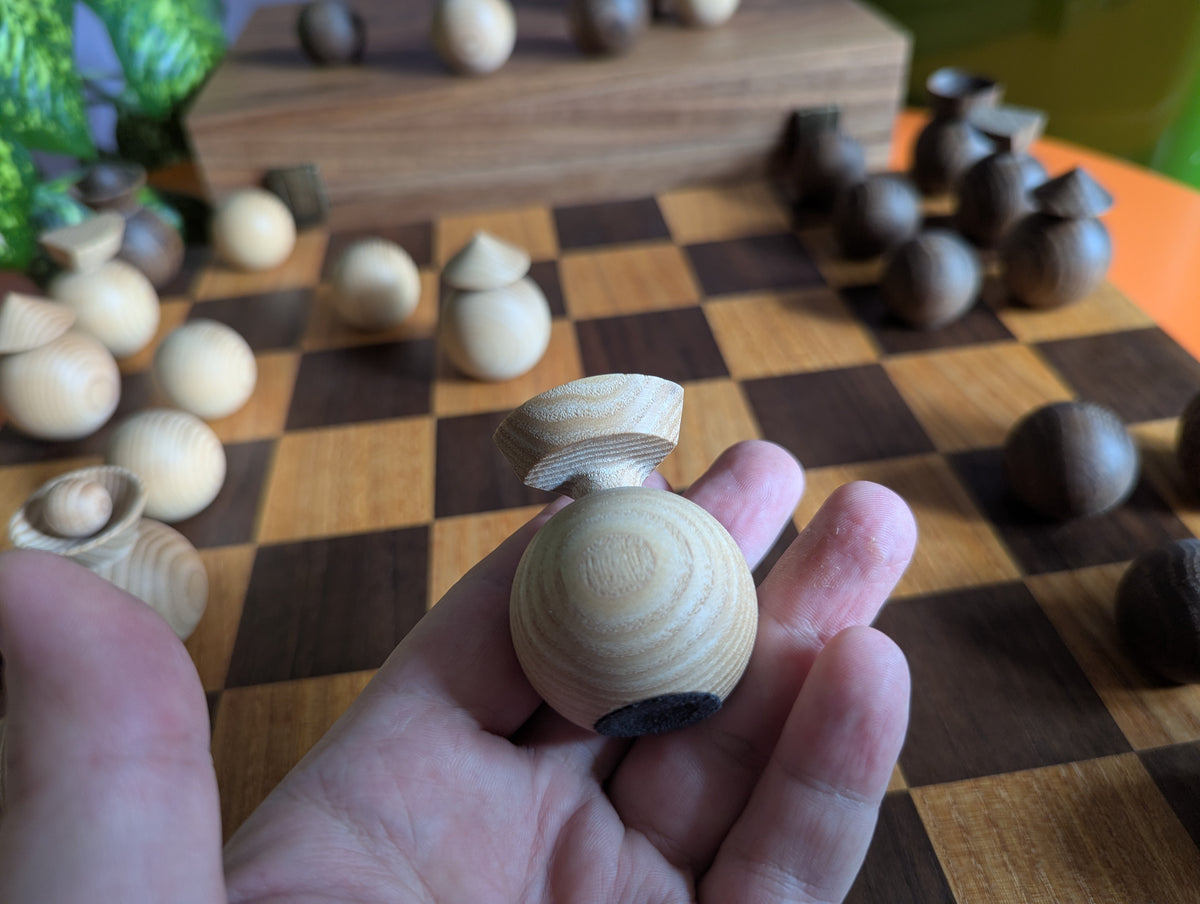 Modern minimalist chess set, 2022, Ukraine. Handmade wooden chess