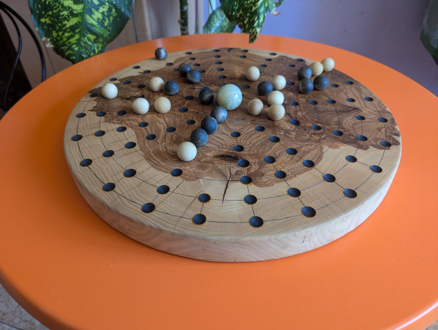 18.9" round solid Ash wood Fidchell board. Handmade