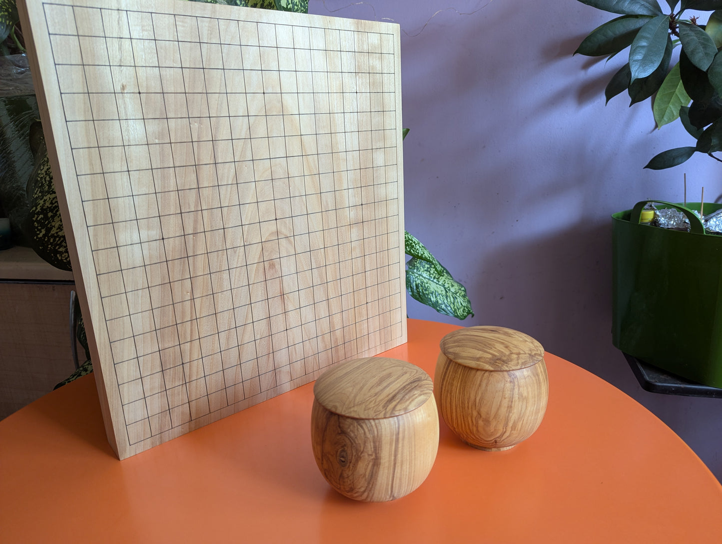 Full Goban solid wood hand carved 19x19 game Go board. Hardwood board