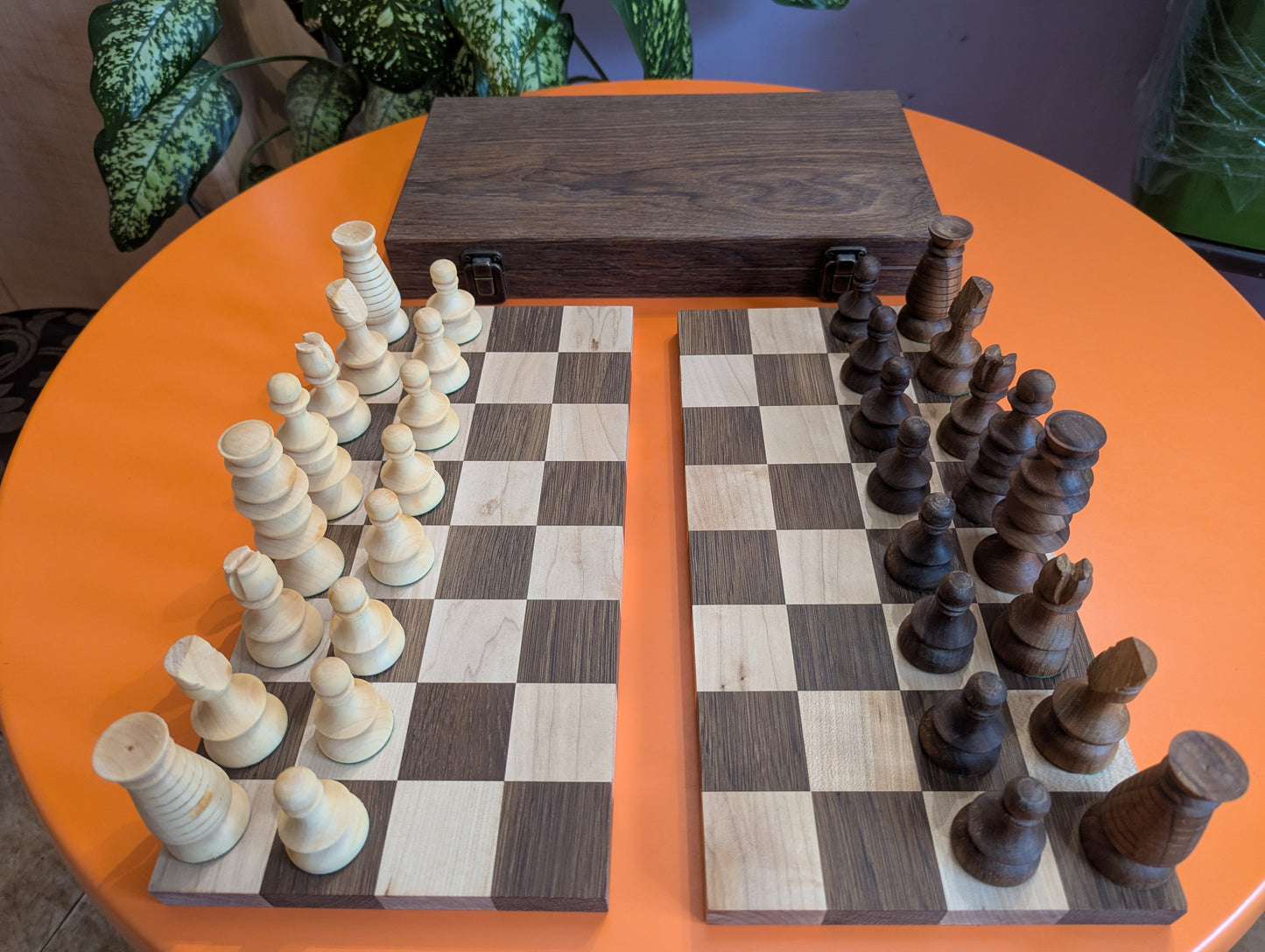 Early English Chess Set. Handmade. Walnut & Maple wood