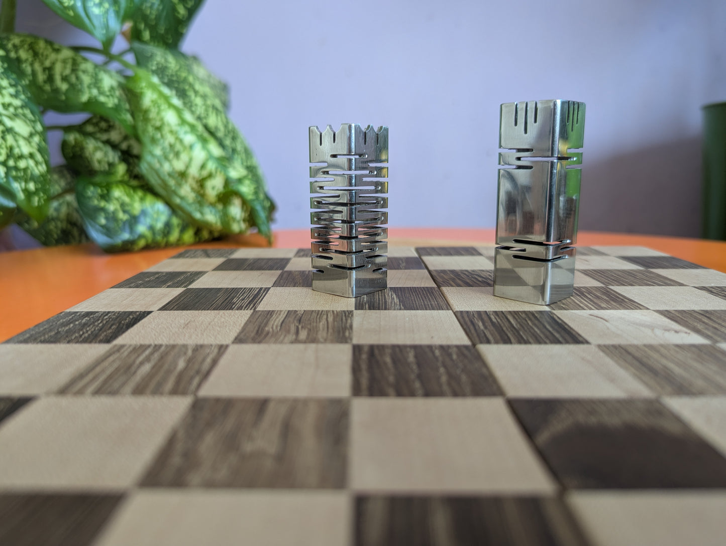 Compact Foldable Stainless Steel Chess Set with Wooden Chessboard/box. Handmade.