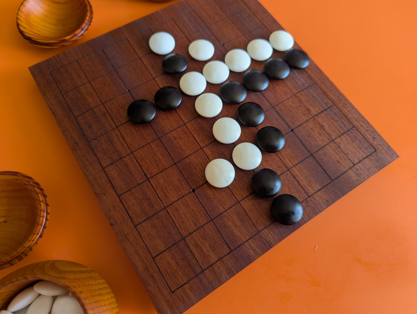 Mahogany wood 9x9 game Go set. Hand carved solid wood Goban.