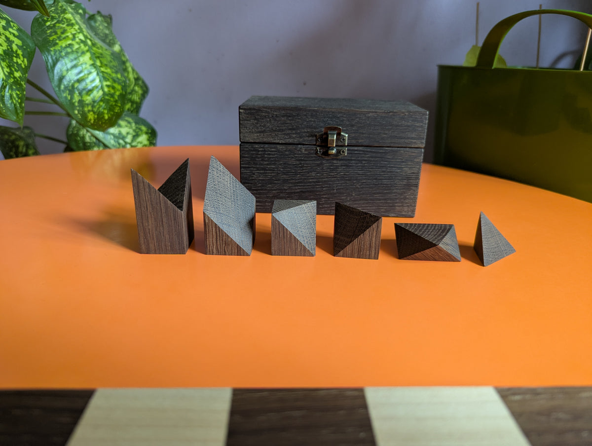 Cubic Chess Set by Charles O. Perry. Handmade wooden reproduction