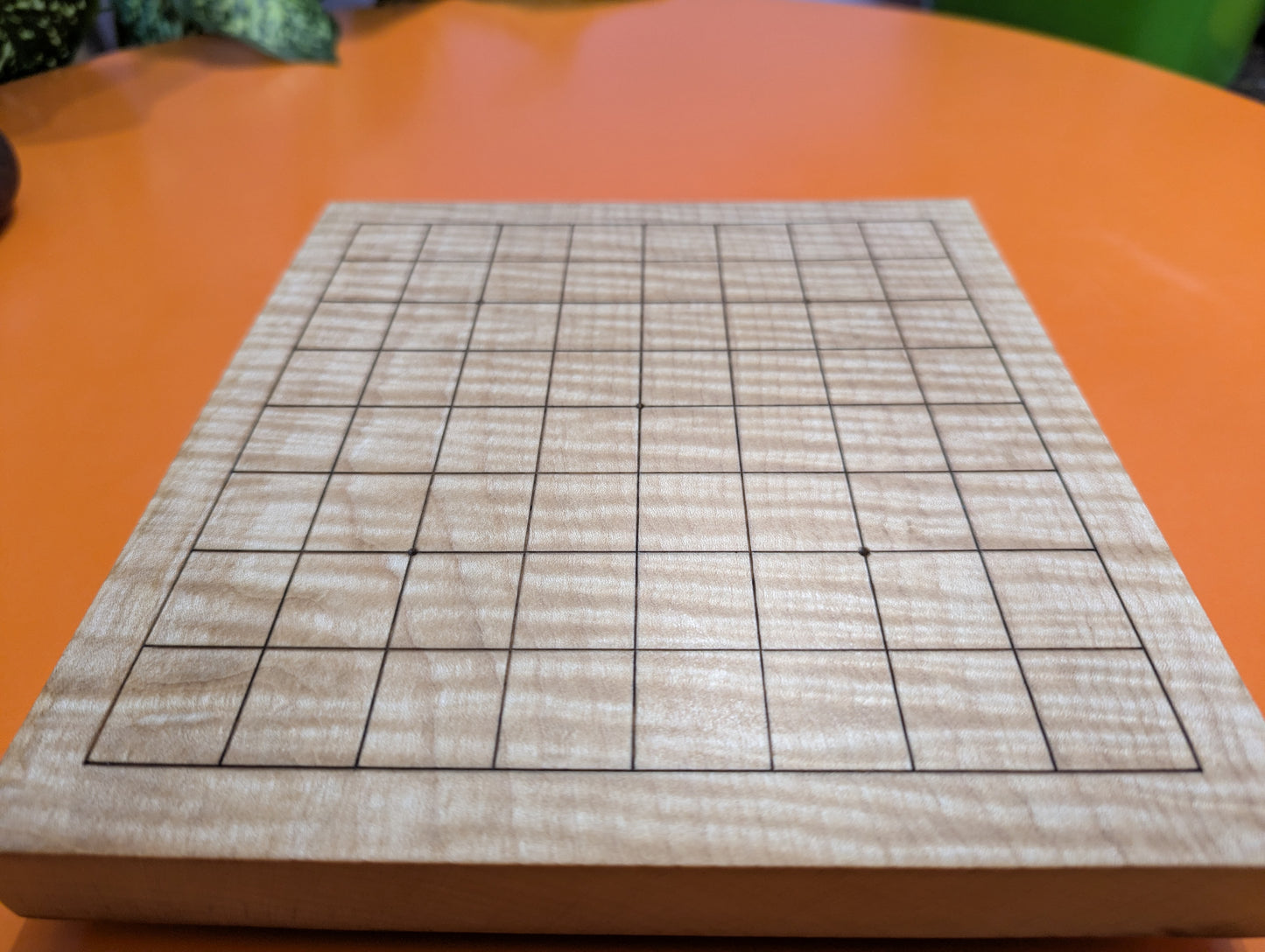 Solid maple 9x9 Goban with wave grain wood. Hand carved game Go board.