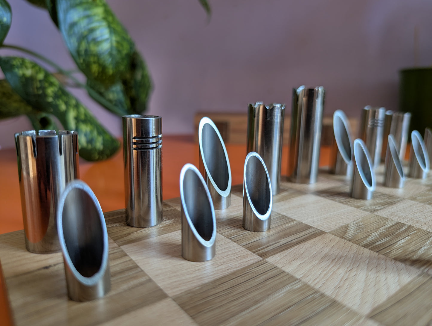 2.3" King Handmade Stainless Steel Chess Set. Square vs Round