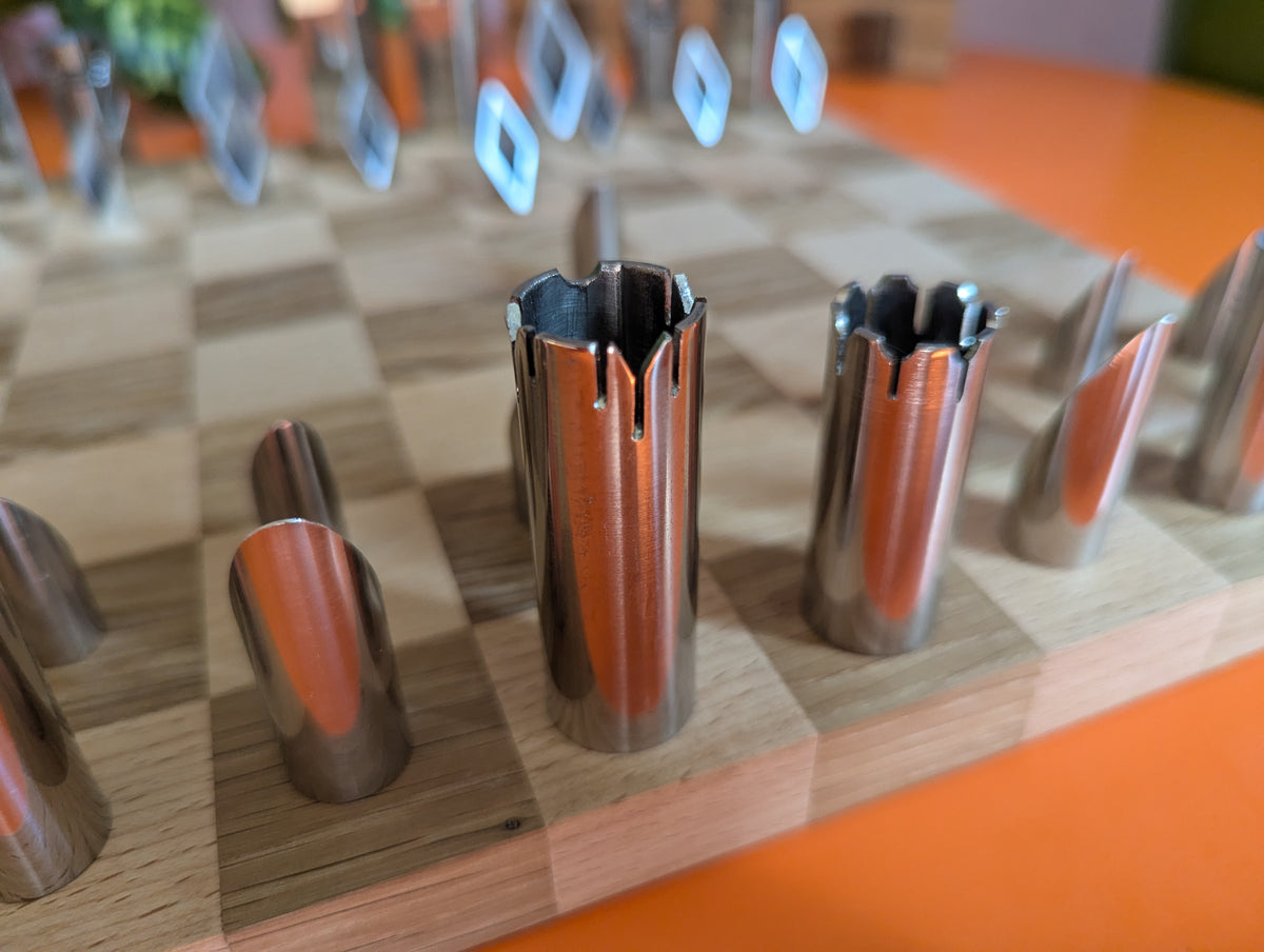 2.3" King Handmade Stainless Steel Chess Set. Square vs Round