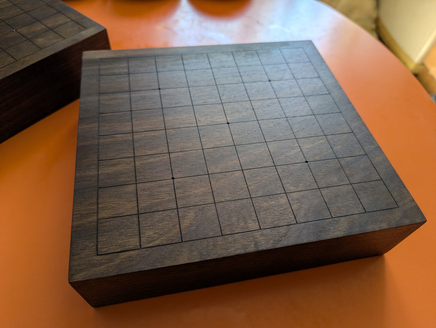 Solid walnut 9x9 Goban. Legless Hand carved game Go board