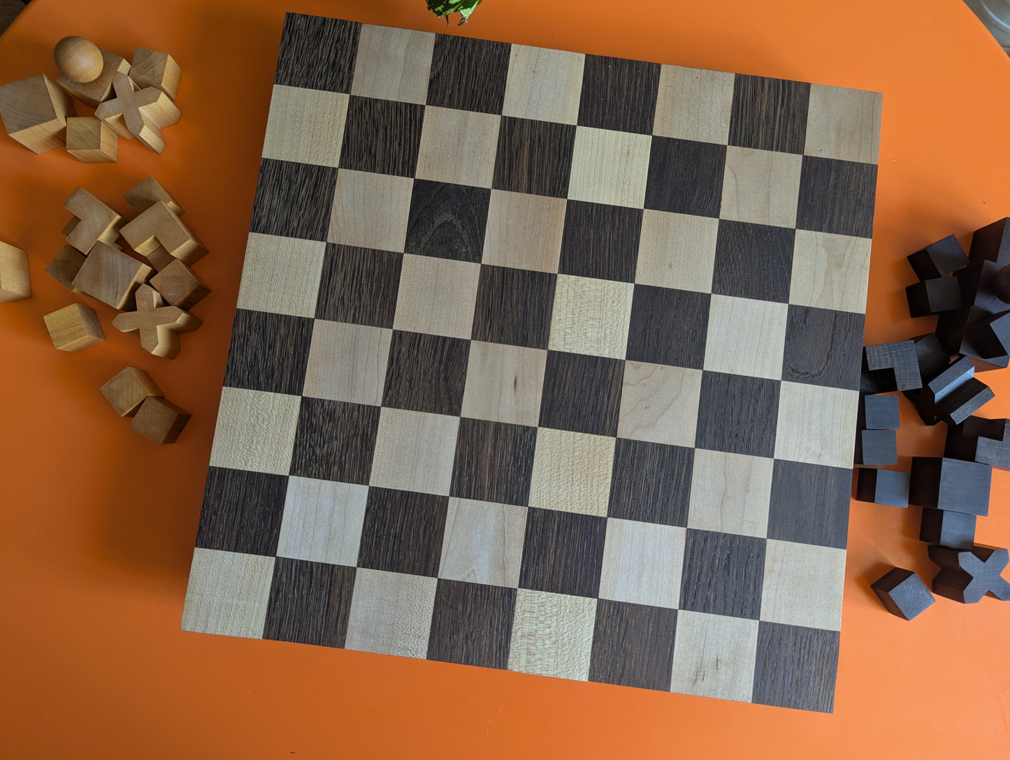 Portable Bauhaus Chess Set with Wooden Chessboard/Chessbox. Handmade.