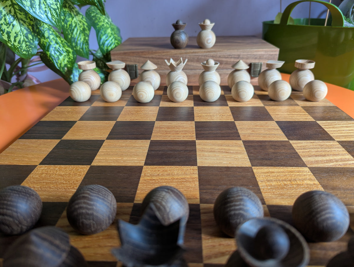 Modern minimalist chess set, 2022, Ukraine. Handmade wooden chess