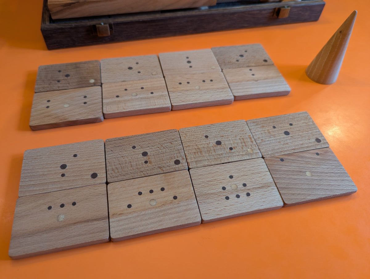 Wooden Onitama game set. Hardwood wood tiles. Martial arts game.