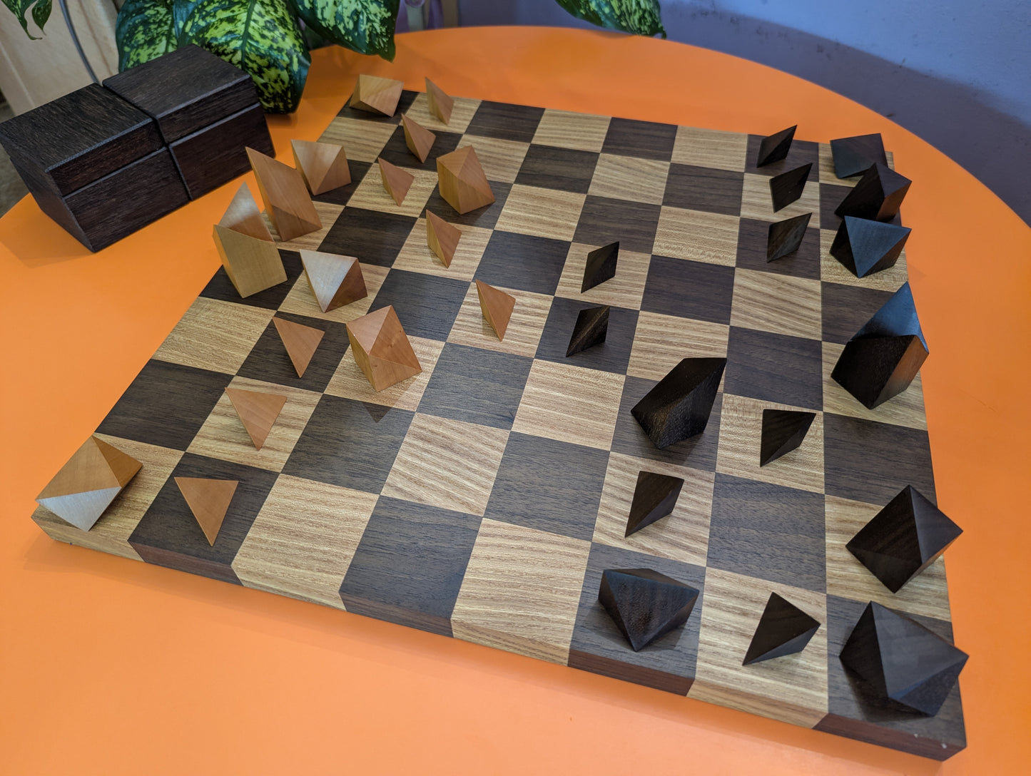 Cubic Chess Set by Charles O. Perry. Handmade wooden reproduction