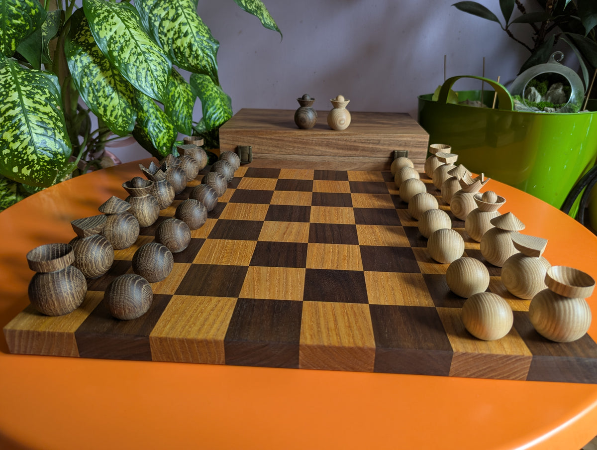 Modern minimalist chess set, 2022, Ukraine. Handmade wooden chess