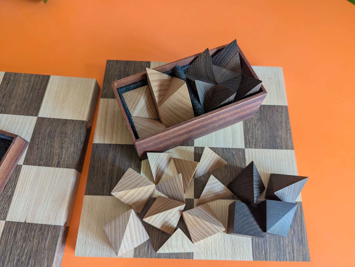 Cubic Chess Set by Charles O. Perry. Handmade wooden reproduction