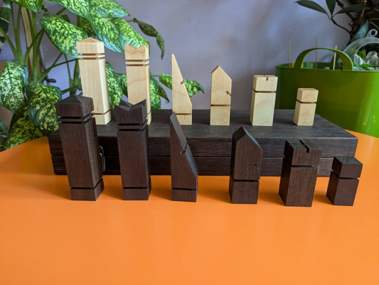 Mid-Century Modern Chess Set. Handmade wooden chess