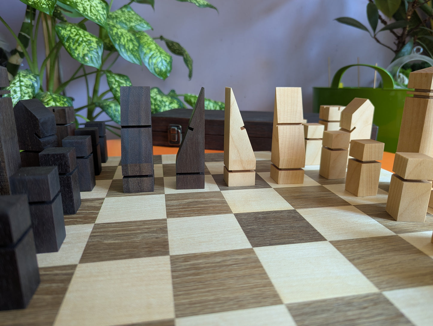 Mid-Century Modern Chess Set. Handmade wooden chess