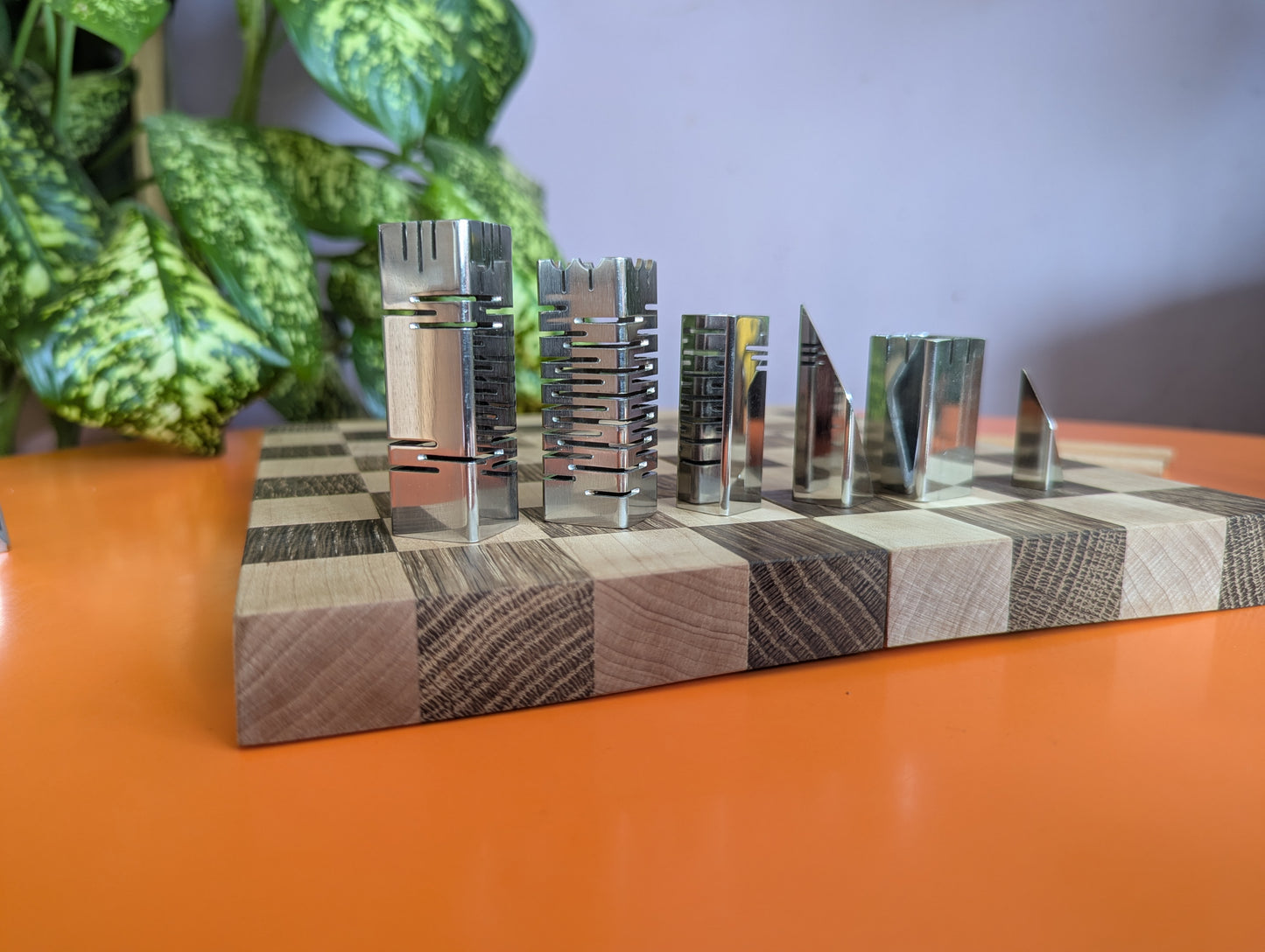 Compact Foldable Stainless Steel Chess Set with Wooden Chessboard/box. Handmade.