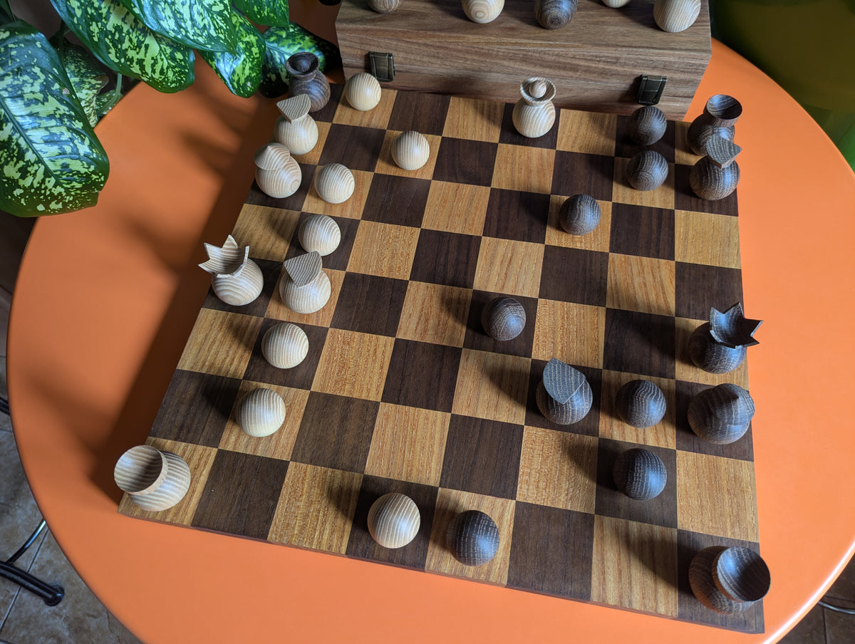 Modern minimalist chess set, 2022, Ukraine. Handmade wooden chess