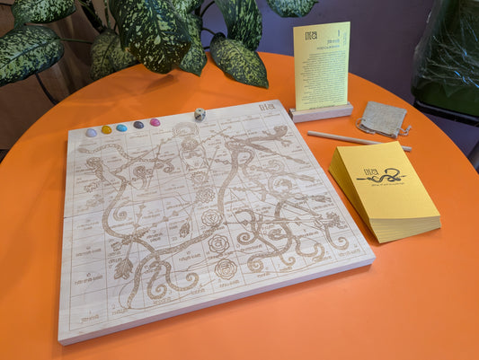 Foldable Leela game set. Wooden Yoga board game of self-knowledge.
