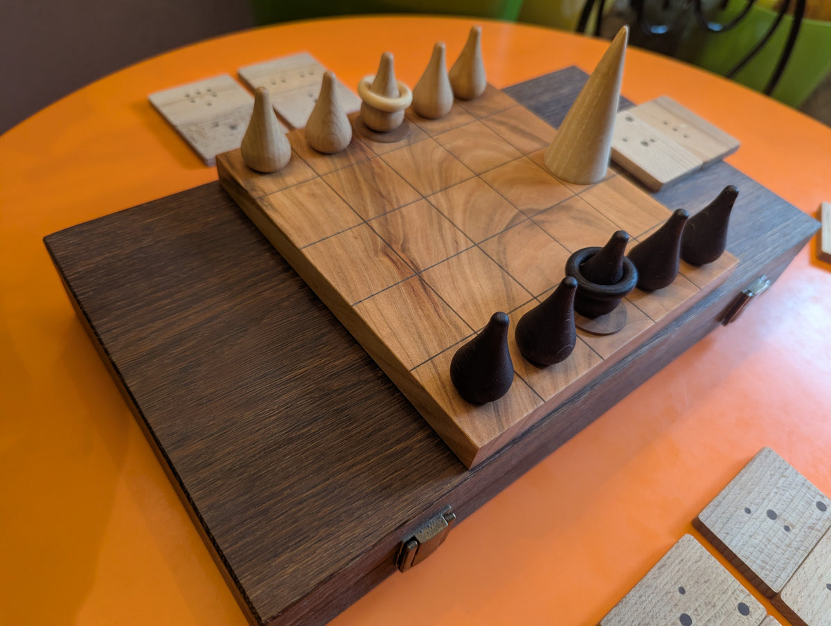 Wooden Onitama game set. Hardwood wood tiles. Martial arts game.