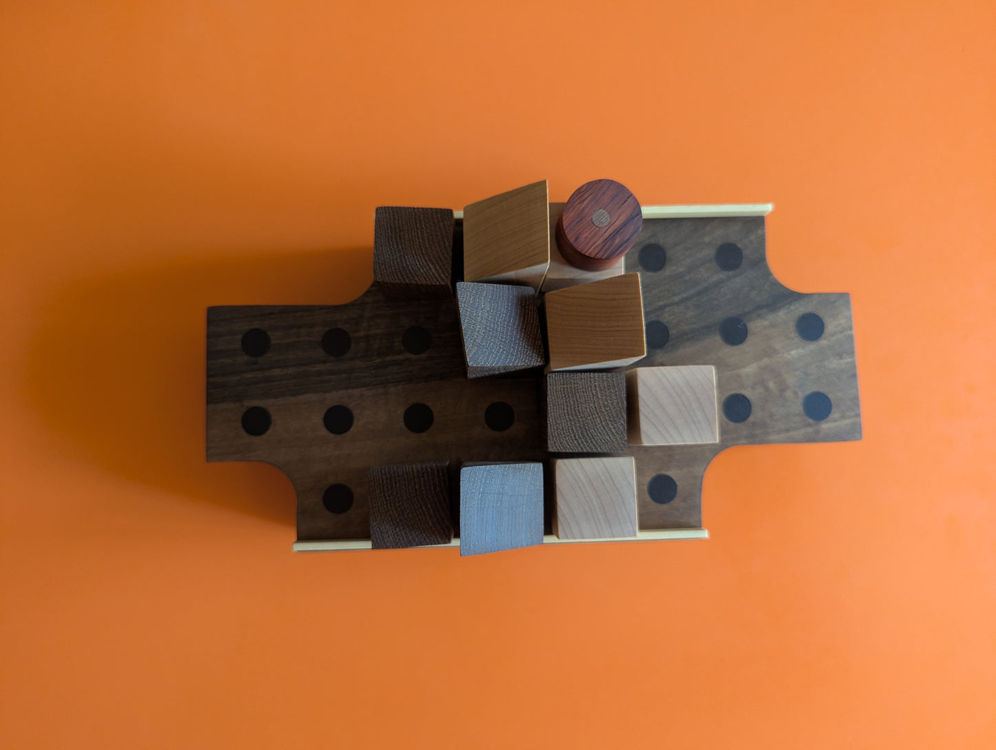 Thick solid walnut Push Fight game set. Magnetic pieces. Handmade