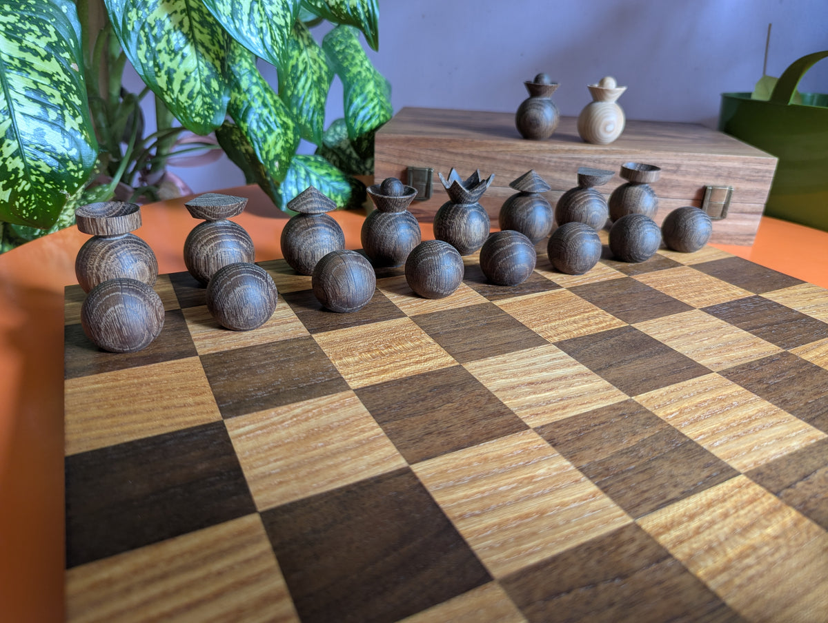 Modern minimalist chess set, 2022, Ukraine. Handmade wooden chess