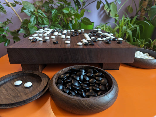 Double-sided 19x19 & 13x13 solid black walnut game Go set