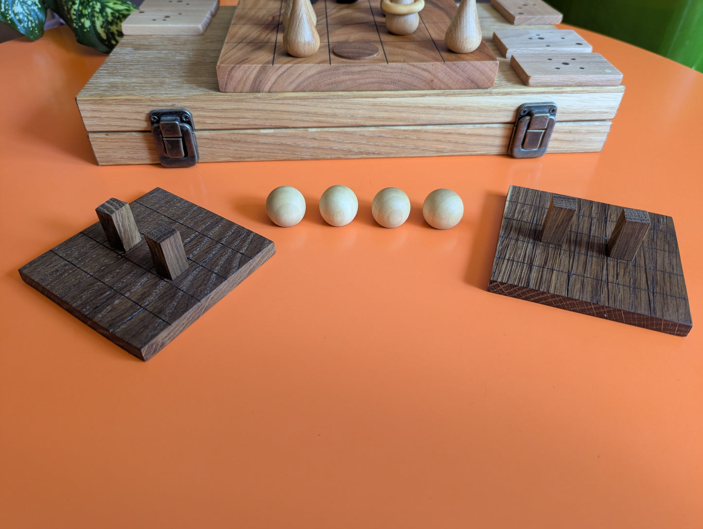Compact wooden Onitama game set. Hardwood wood tiles. Martial arts game.
