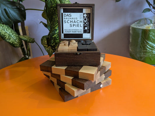 Handmade wood Bauhaus chess set