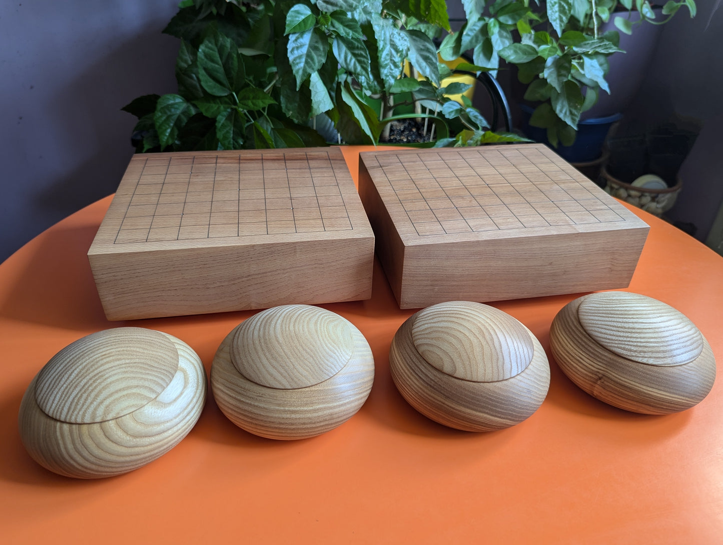 3.25" solid Pear wood 9x9 hand carved game Go board.