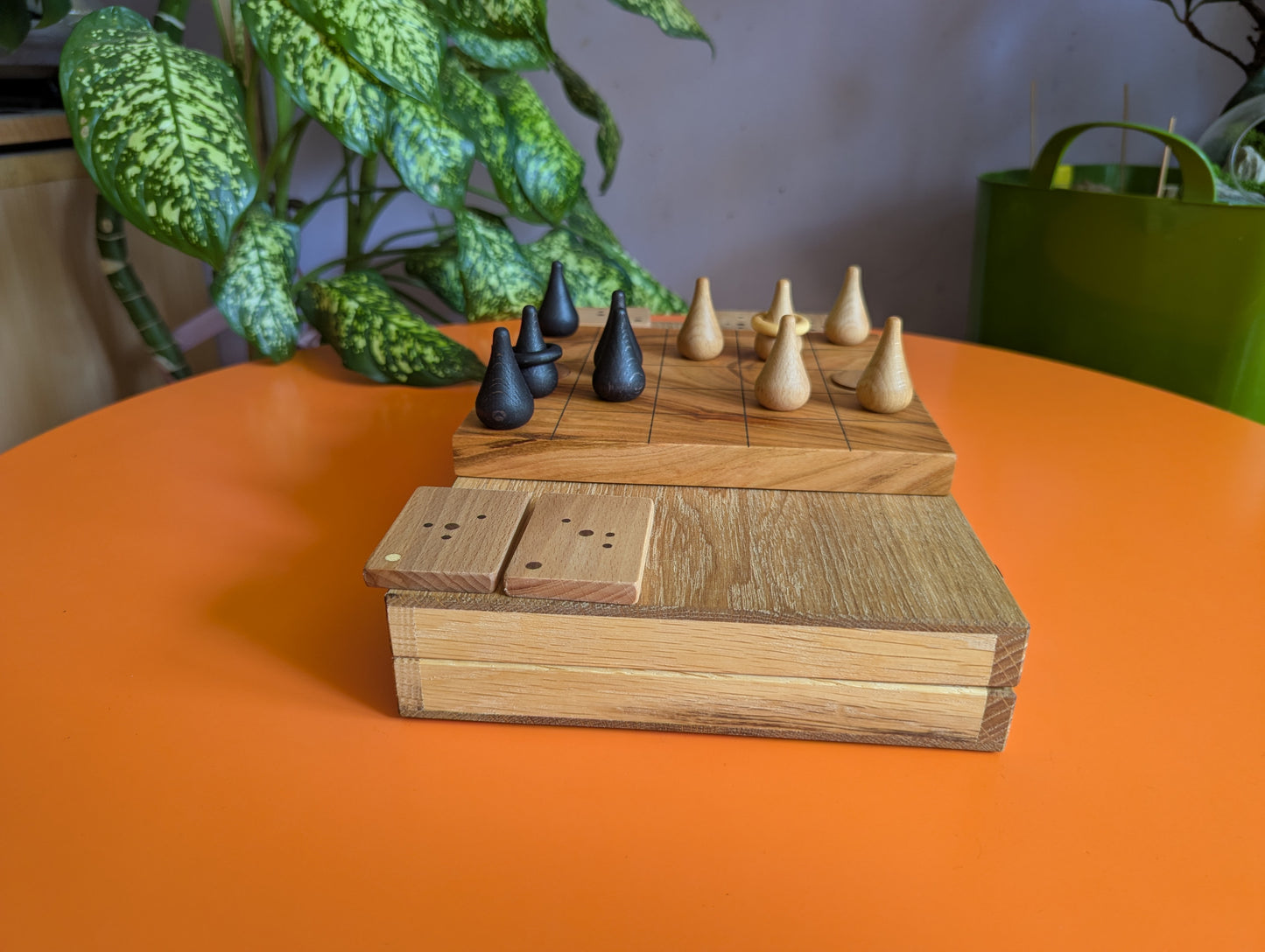 Compact wooden Onitama game set. Hardwood wood tiles. Martial arts game.