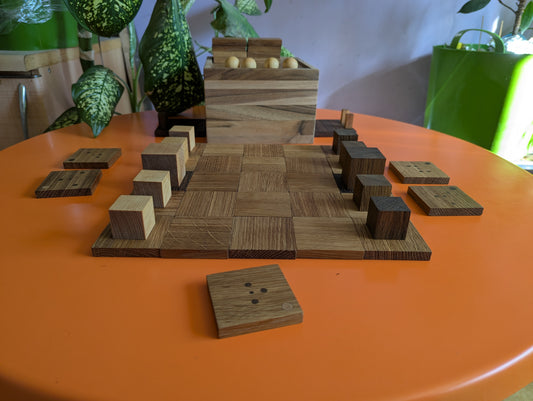 Cubic Onitama wooden game set. Hardwood wood tiles. Martial arts game.