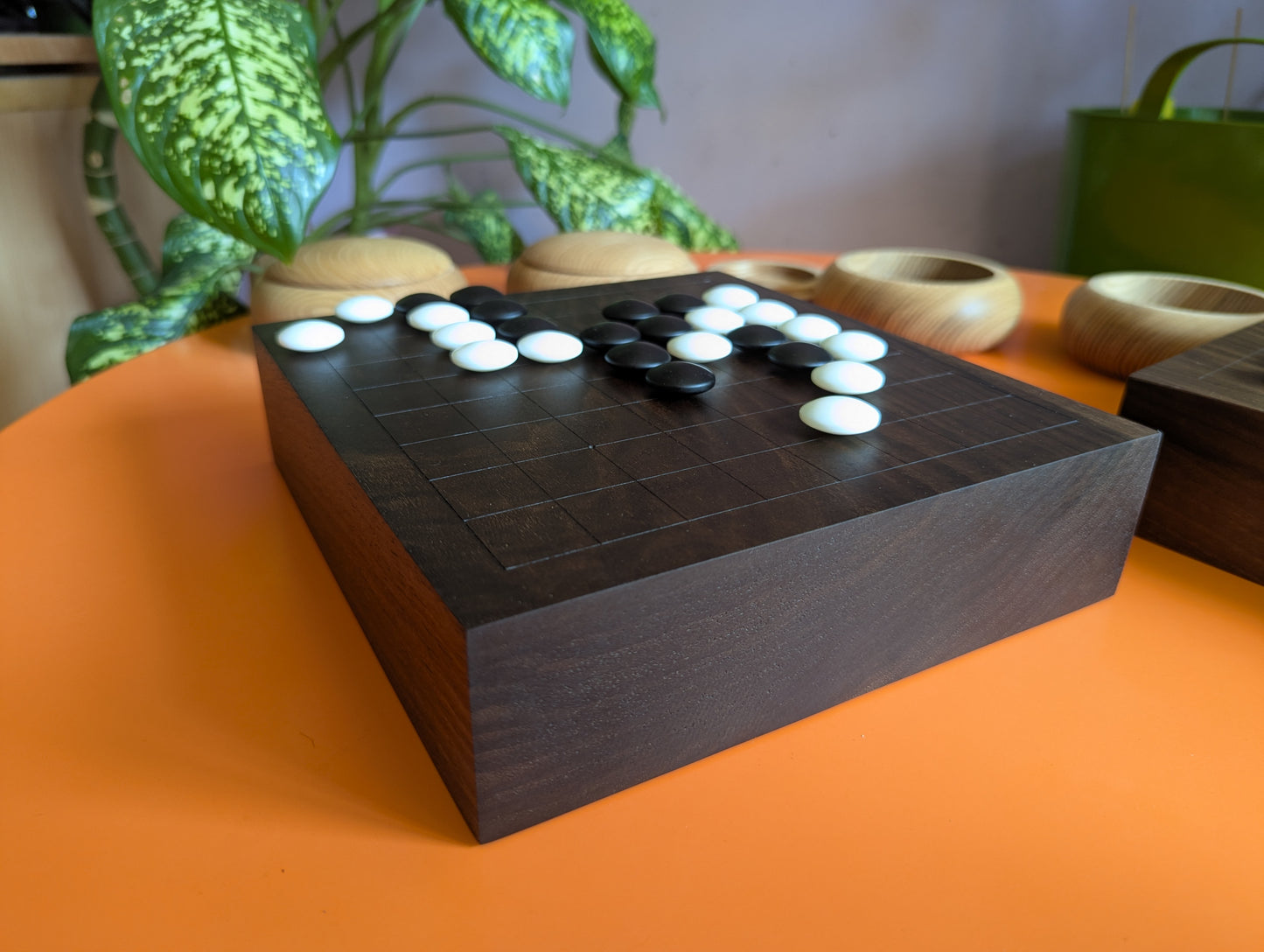 Solid walnut 9x9 Goban. Legless Hand carved game Go board