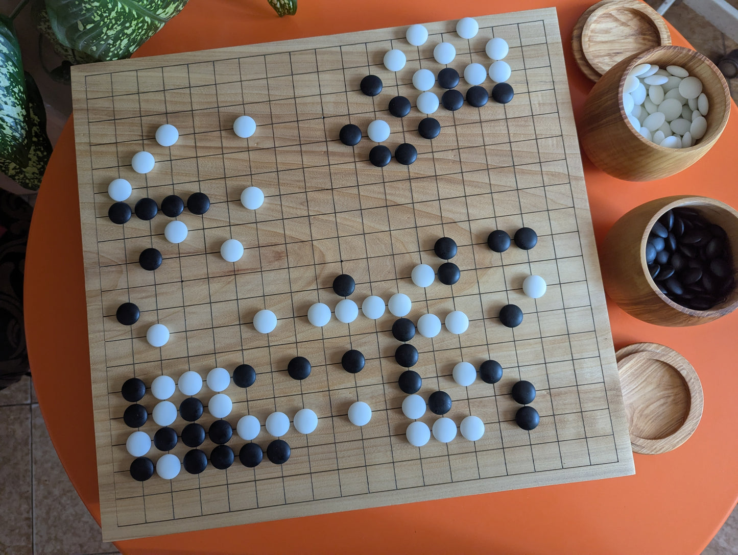 Full Goban solid wood hand carved 19x19 game Go board. Hardwood board