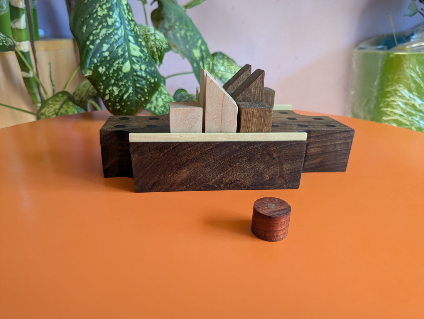 Thick solid walnut Push Fight game set. Magnetic pieces. Handmade